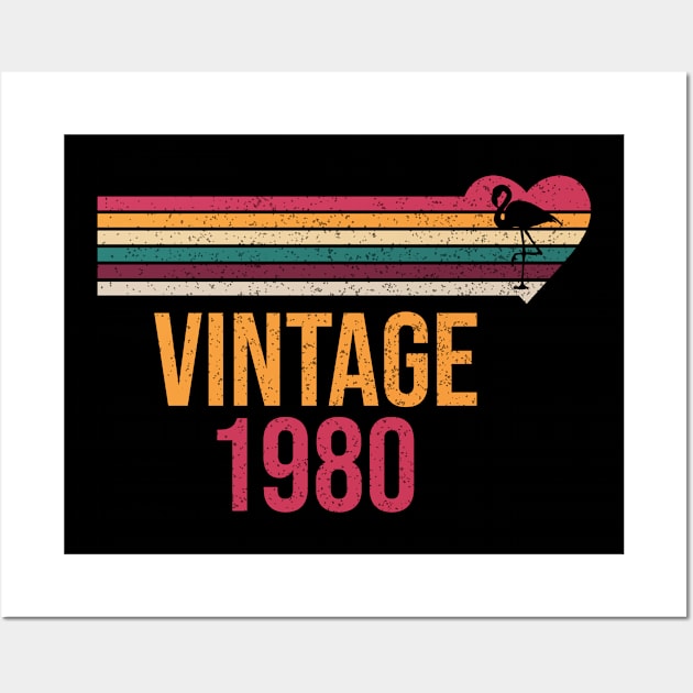 Vintage 1980 birthday gift idea for flamingo lovers Wall Art by angel